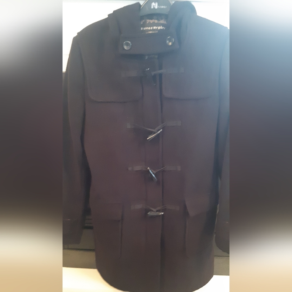 Bianca Nygard Elegant Fall Black Pea Coat Style for Women. Size Medium.